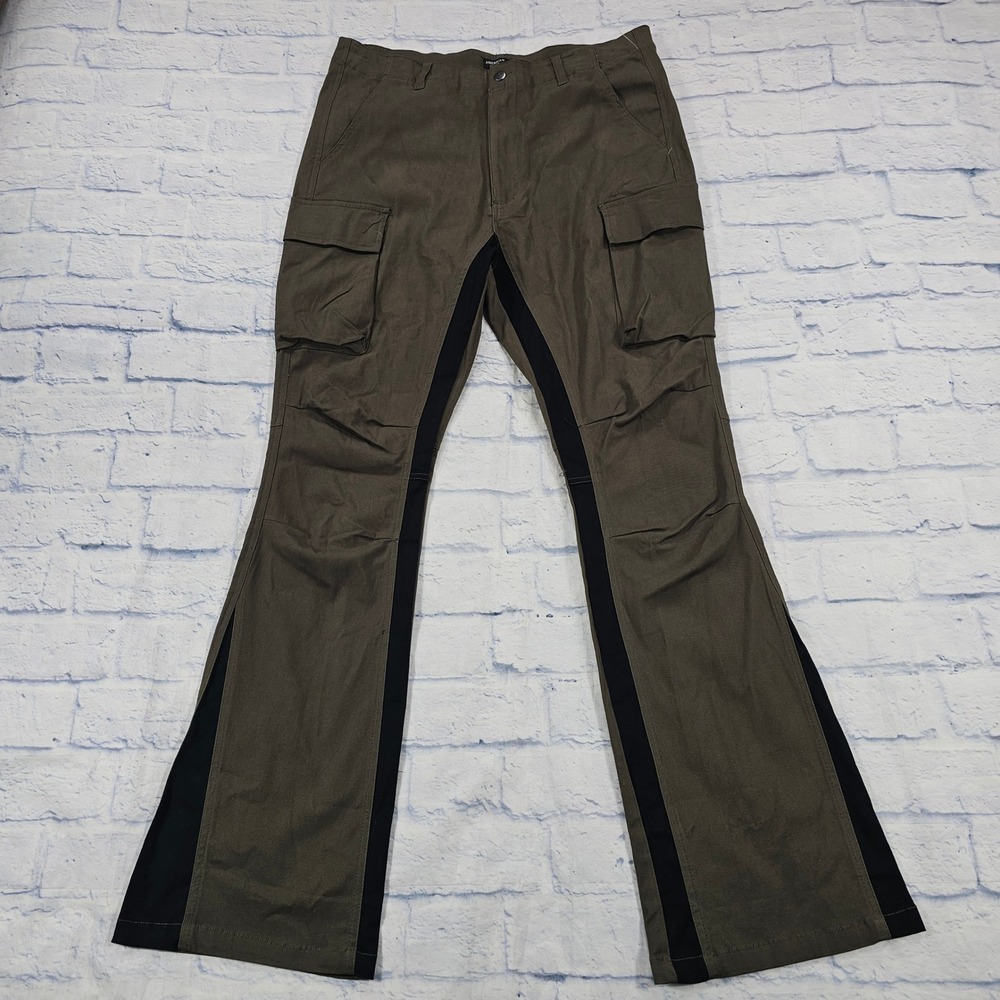 American Stitch Cargo Pants Mens 34 Olive Green Black Flared Contrast Tactical